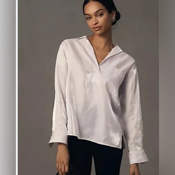 Pilcro Anthropologie Long Sleeve Lilac Popover Blouse Medium Chic Shimmer - Picture 3 of 12